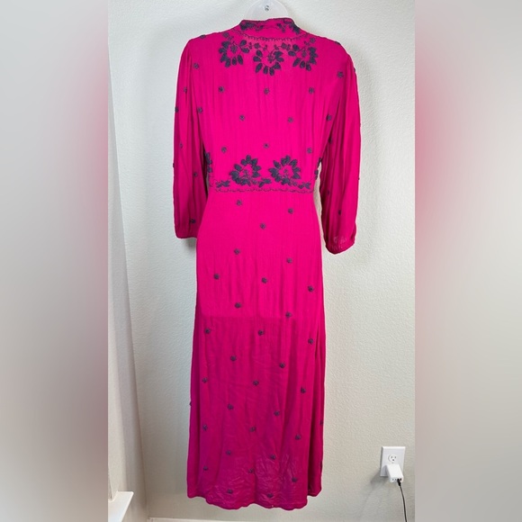 Free People Boho Floral Embroidered Fable Midi‎ Dress Pink Size S - Picture 5 of 10